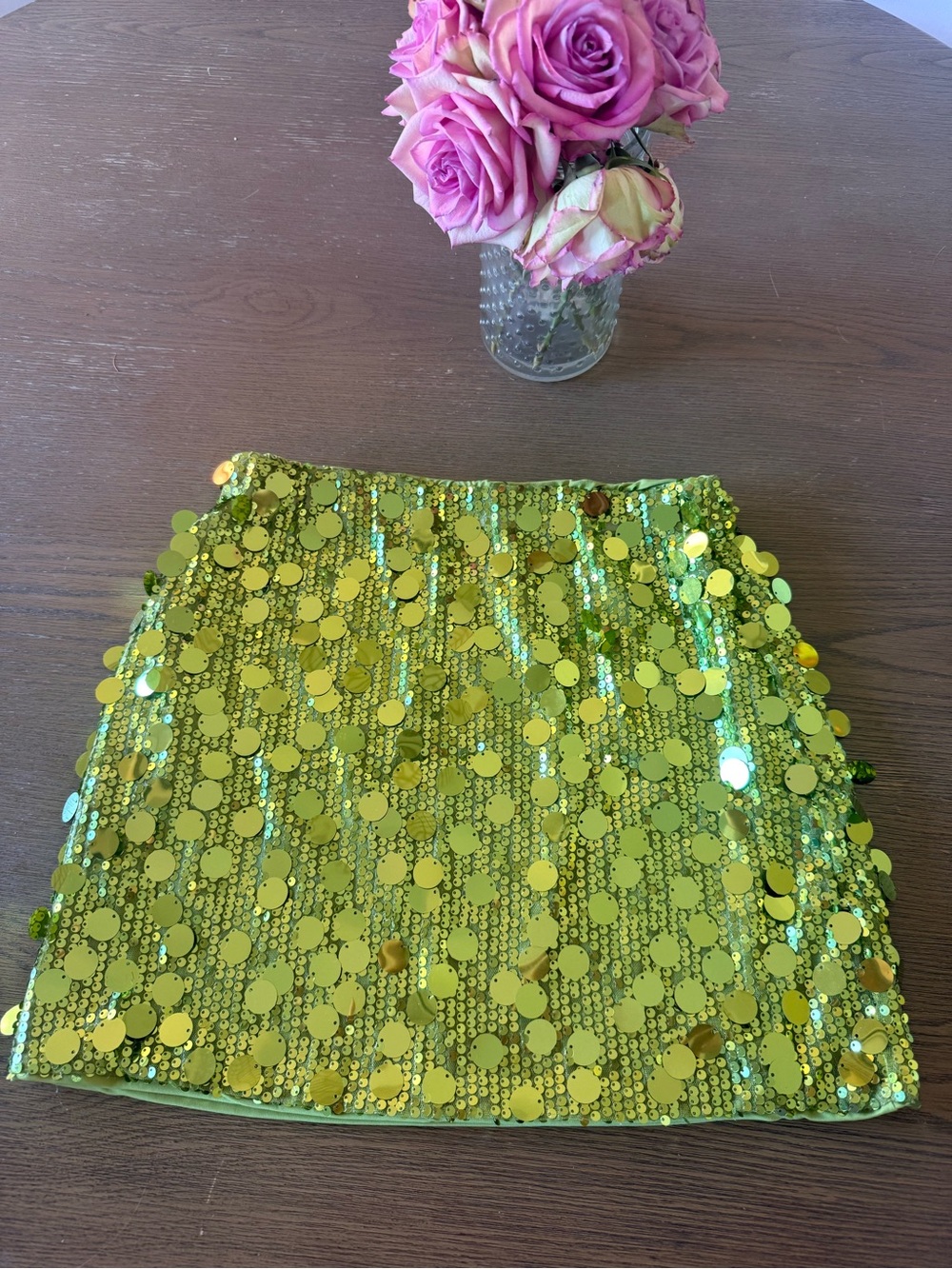 Green Sequin Mini Skirt